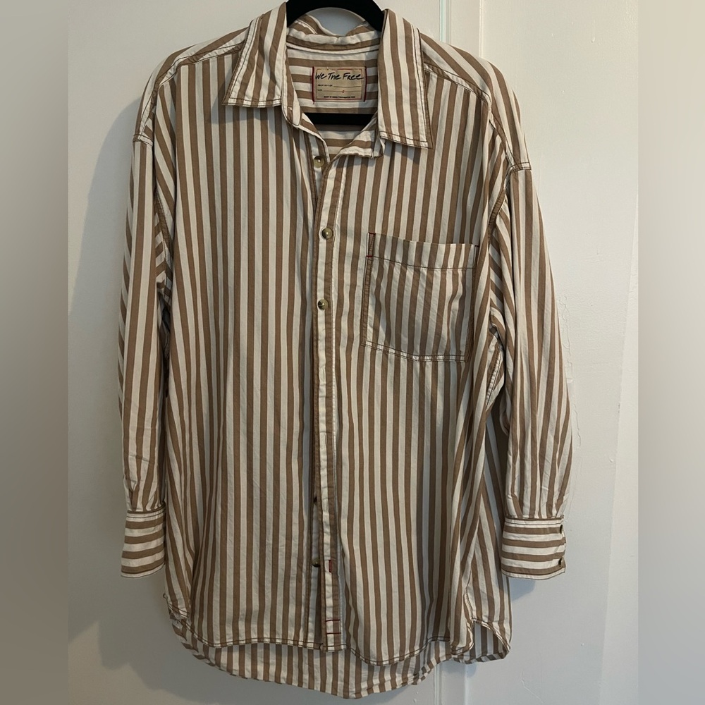 We The Free Tan and White Striped oversized Shirt